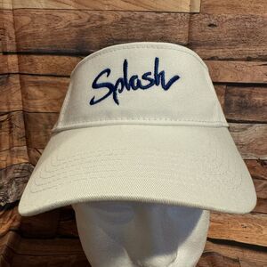White Cotton Visor Hat Blue "Splash" Embroidery Adjustable Strapback Unisex